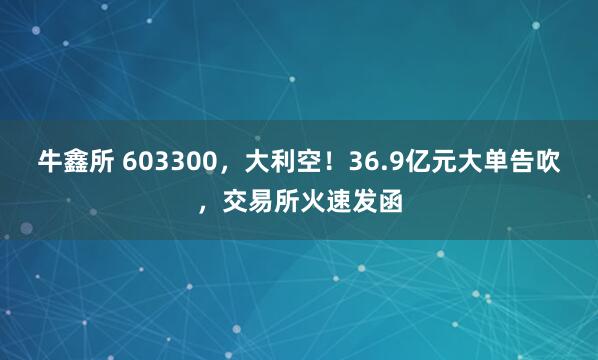 牛鑫所 603300，大利空！36.9亿元大单告吹，交易所火速发函